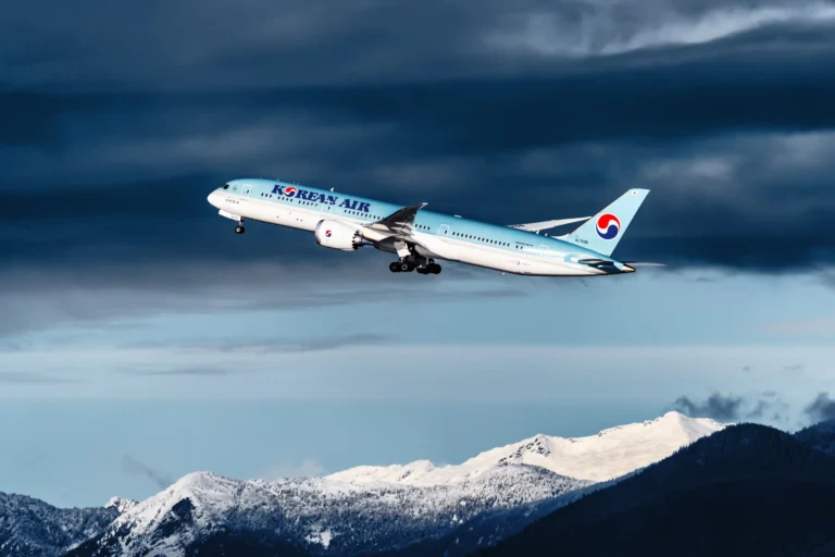 korean air 787 yvr departure mountains scaled