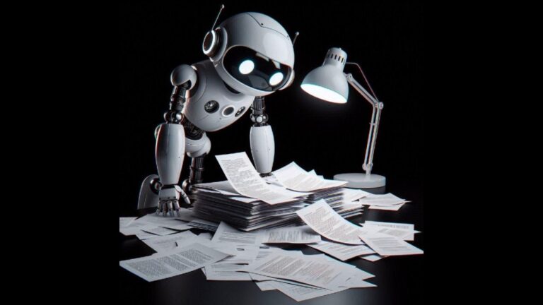 Robot poring over documents